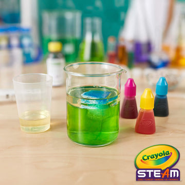 Colorful lab setup using common household items for Crayola experiments.