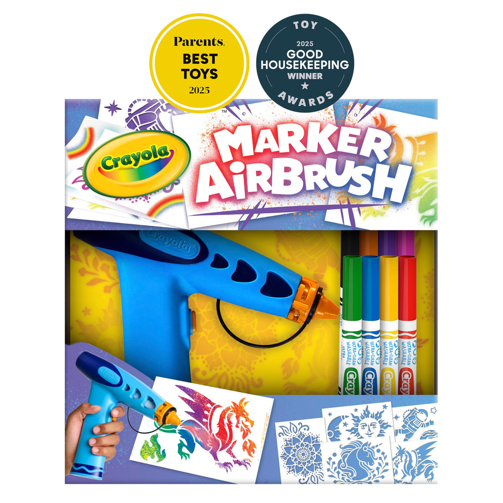 Crayola Marker Airbrush Kit with redesigned airbrush enables easy downward spray for kids
