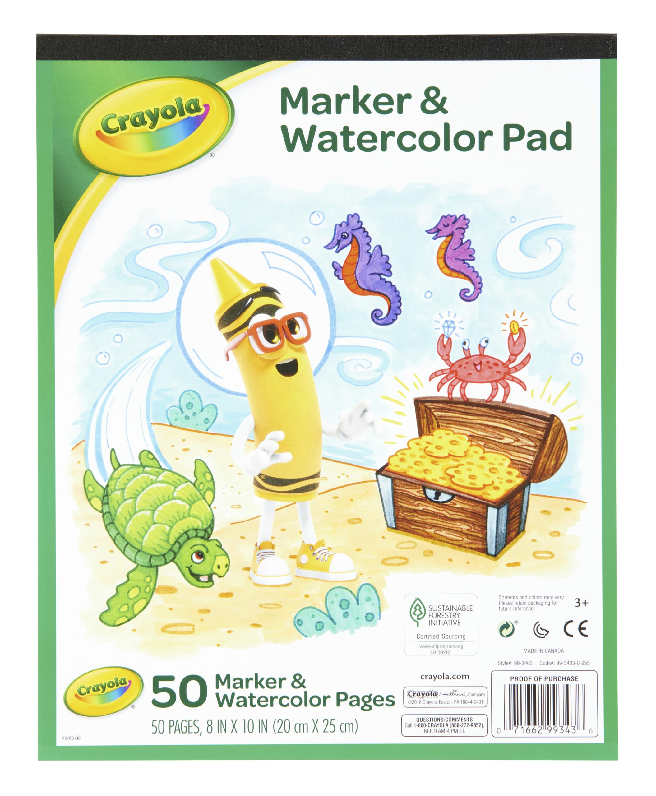 Crayola Marker Watercolor Pad cover page showing 50 sheets for budding artists