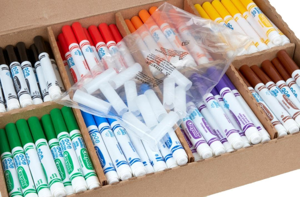 Crayola wedge-tip markers enable bold lines and fine details.