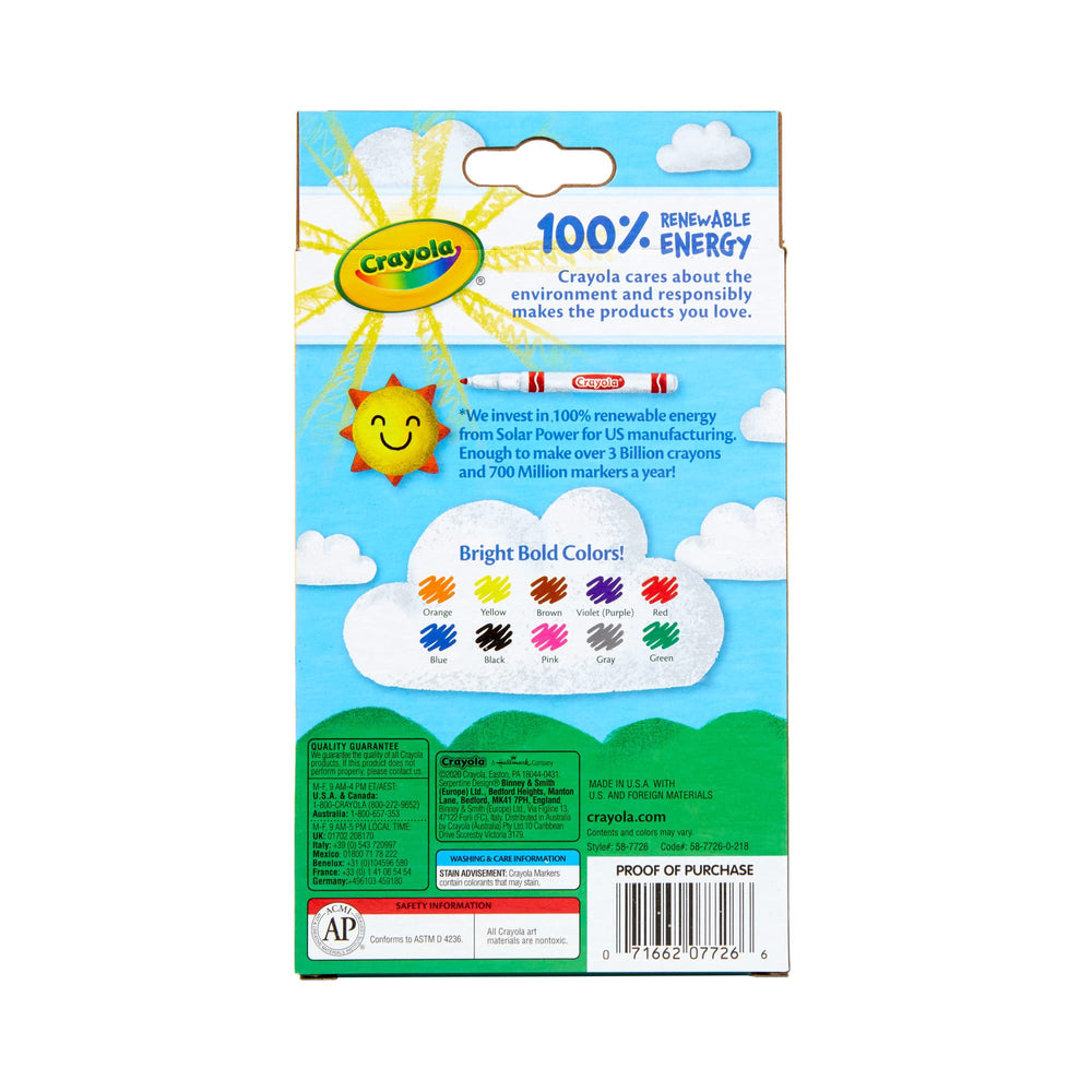 Child drawing with Crayola markers; safe and easy to use.