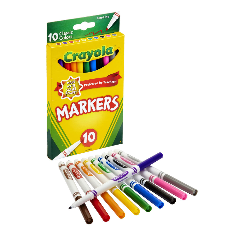 Crayola Fine Line 10 Count markers pack shot for school and home use.