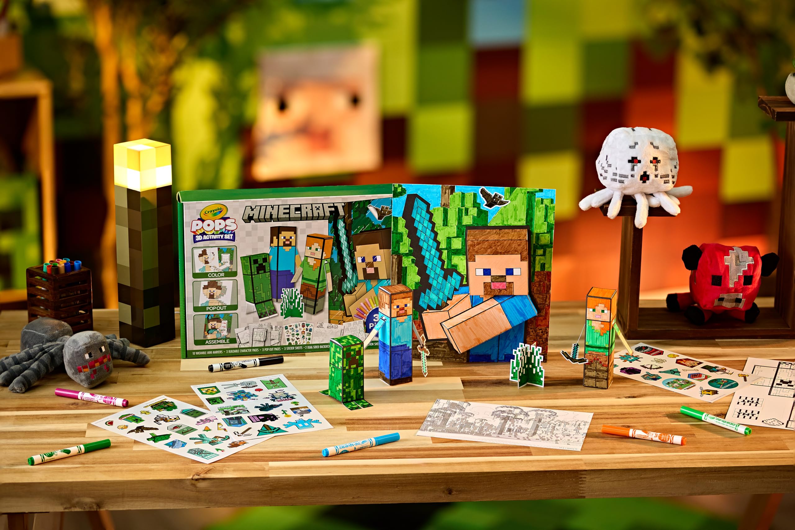 Crayola Minecraft POPs 3D art kit screen-free creative activity for kids.