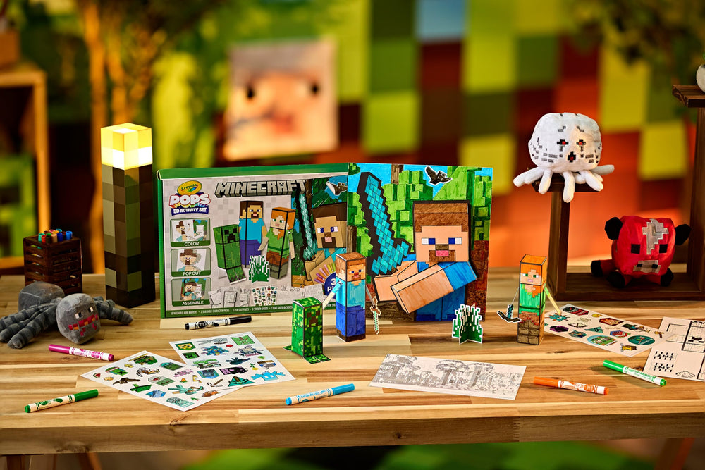 Crayola Minecraft POPs 3D art kit screen-free creative activity for kids.