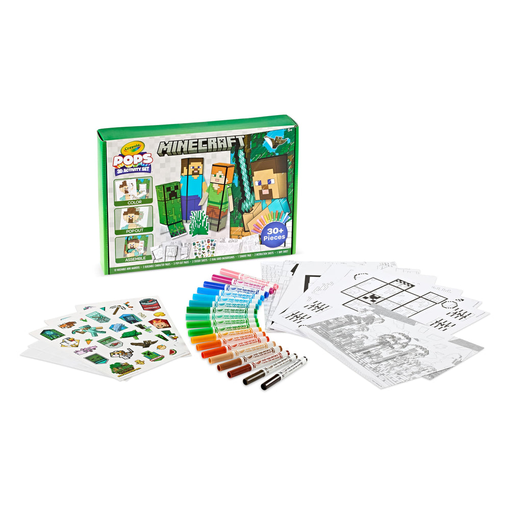 Crayola Minecraft POPs 3D art kit sticker sheets enhance personalization.