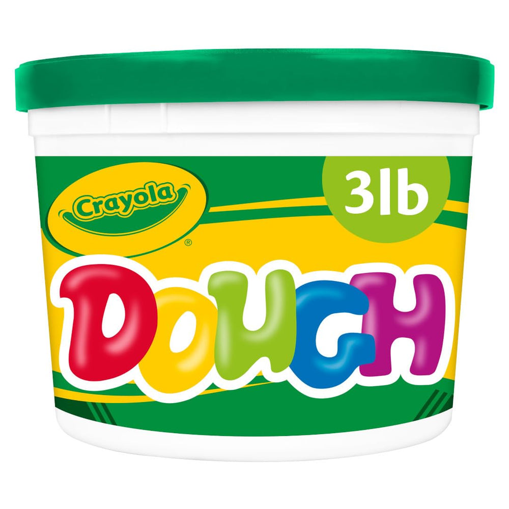 Crayola Modeling Dough Green 3lb bucket with lid keeps dough soft and reusable.