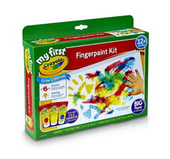 Crayola My First Fingerpaint tubes in blue, yellow, and red for easy color play.