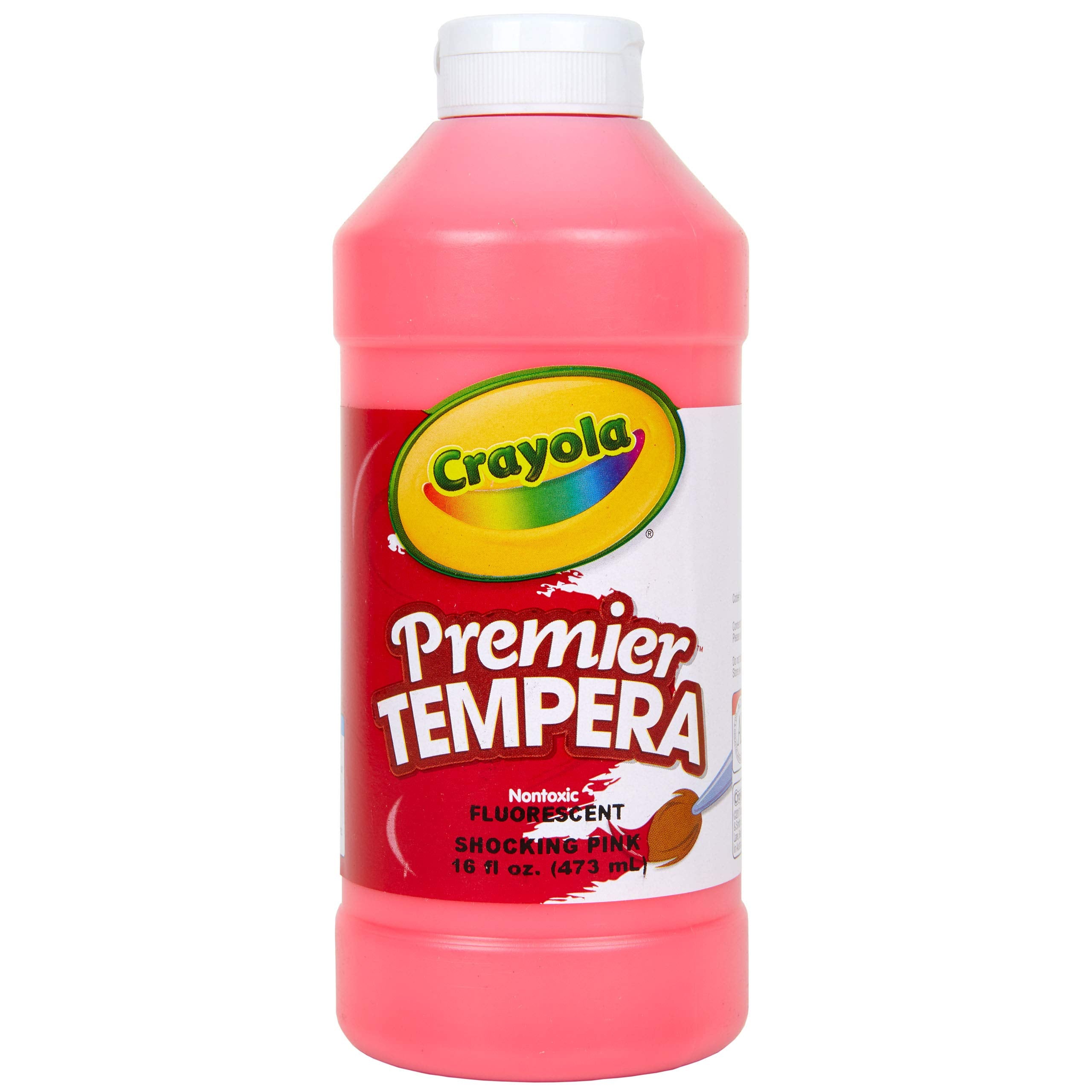 Crayola Neon Tempera Pink 16oz bottle, washable and vibrant for classrooms
