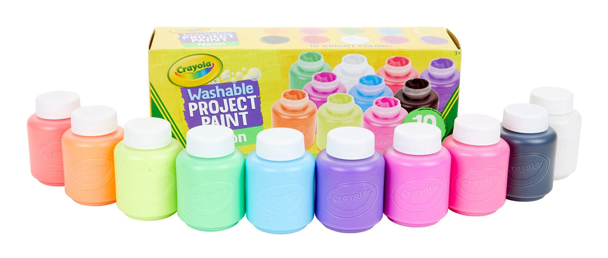 Crayola Neon Washable Paint blue bottle for bold artwork that washes out easily.