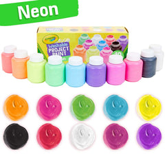 Crayola Neon Washable Paint red bottle for vibrant crafts with easy cleanup.