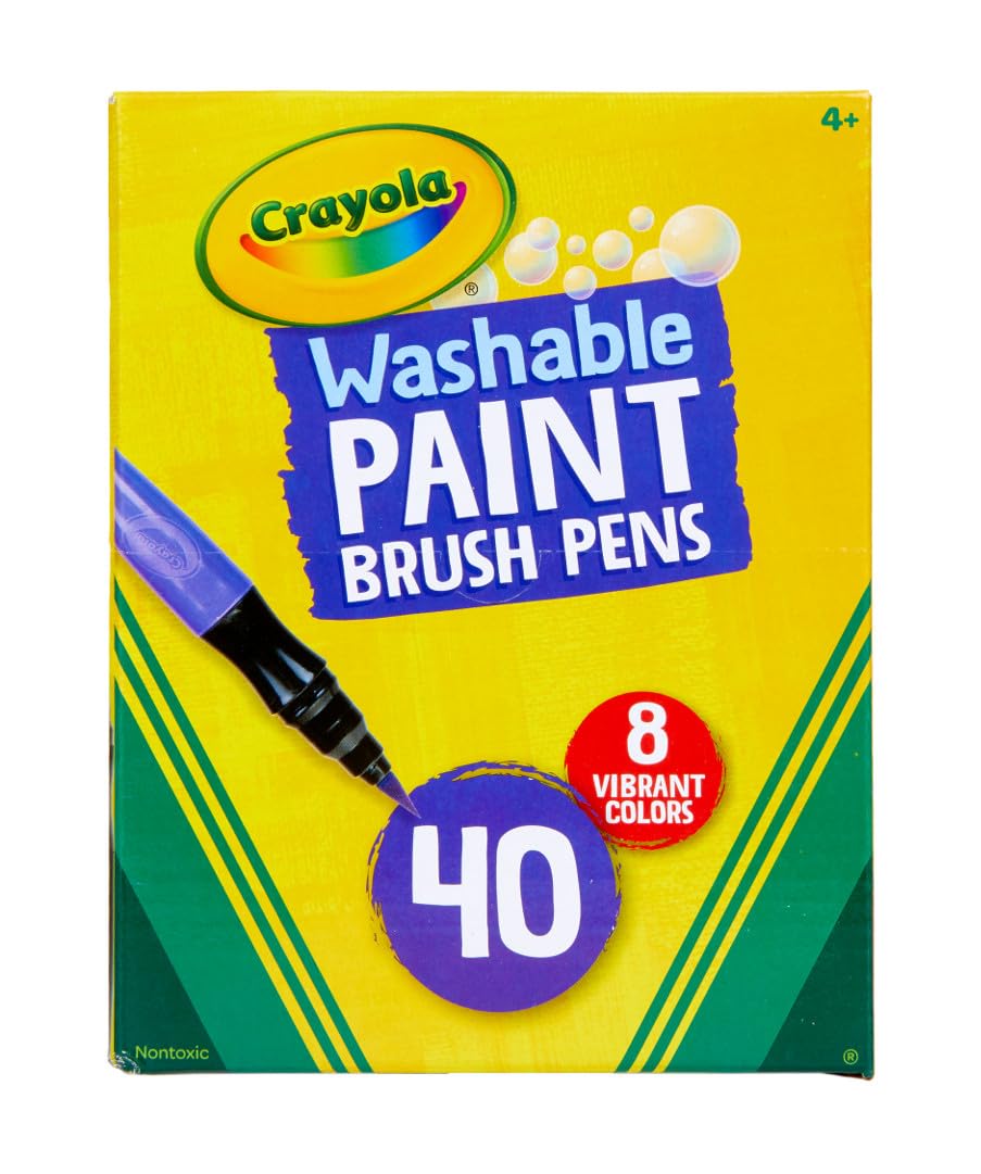 Crayola No-Drip Paint Brush Pens with vibrant colors for mess-free art.