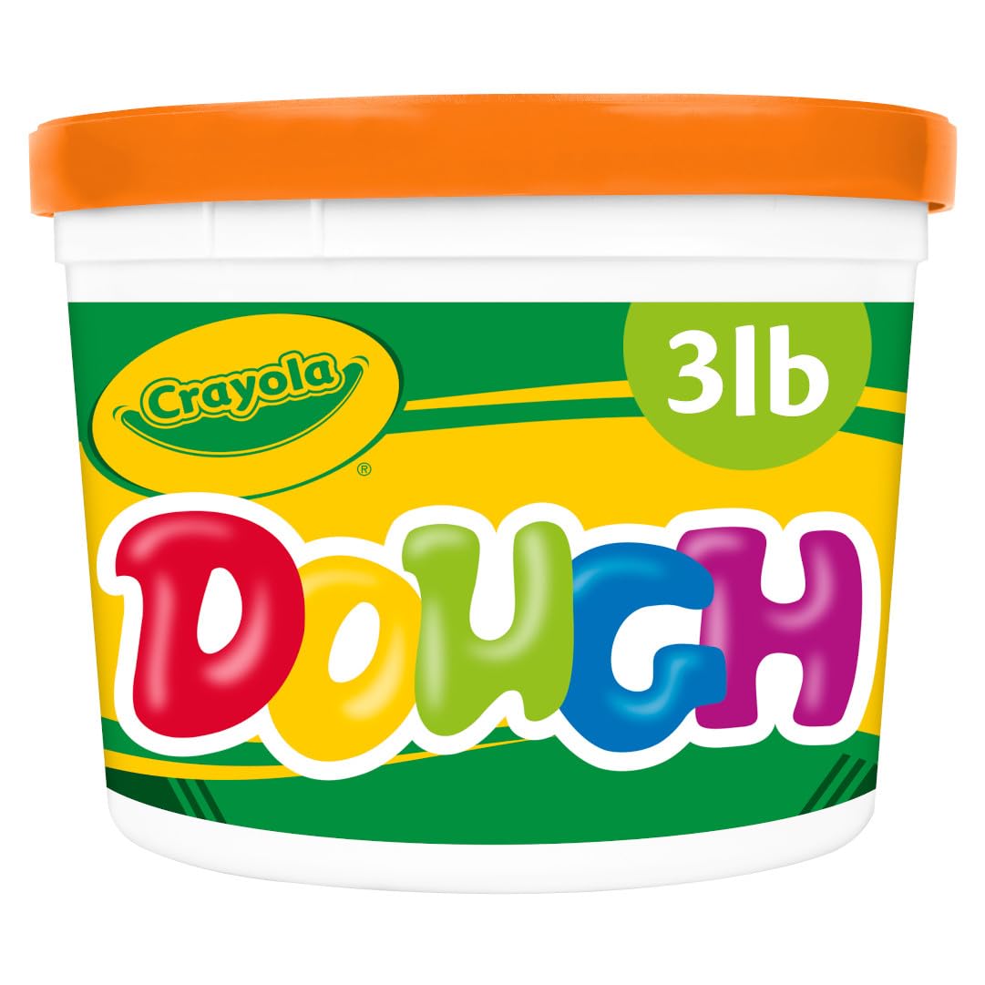 Crayola Orange Dough 3lb bucket shows soft texture for easy shaping and less mess.
