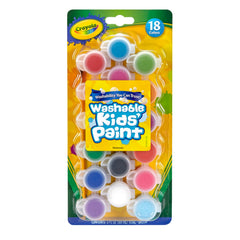Close-up of Crayola paint pots highlighting washable pigments.