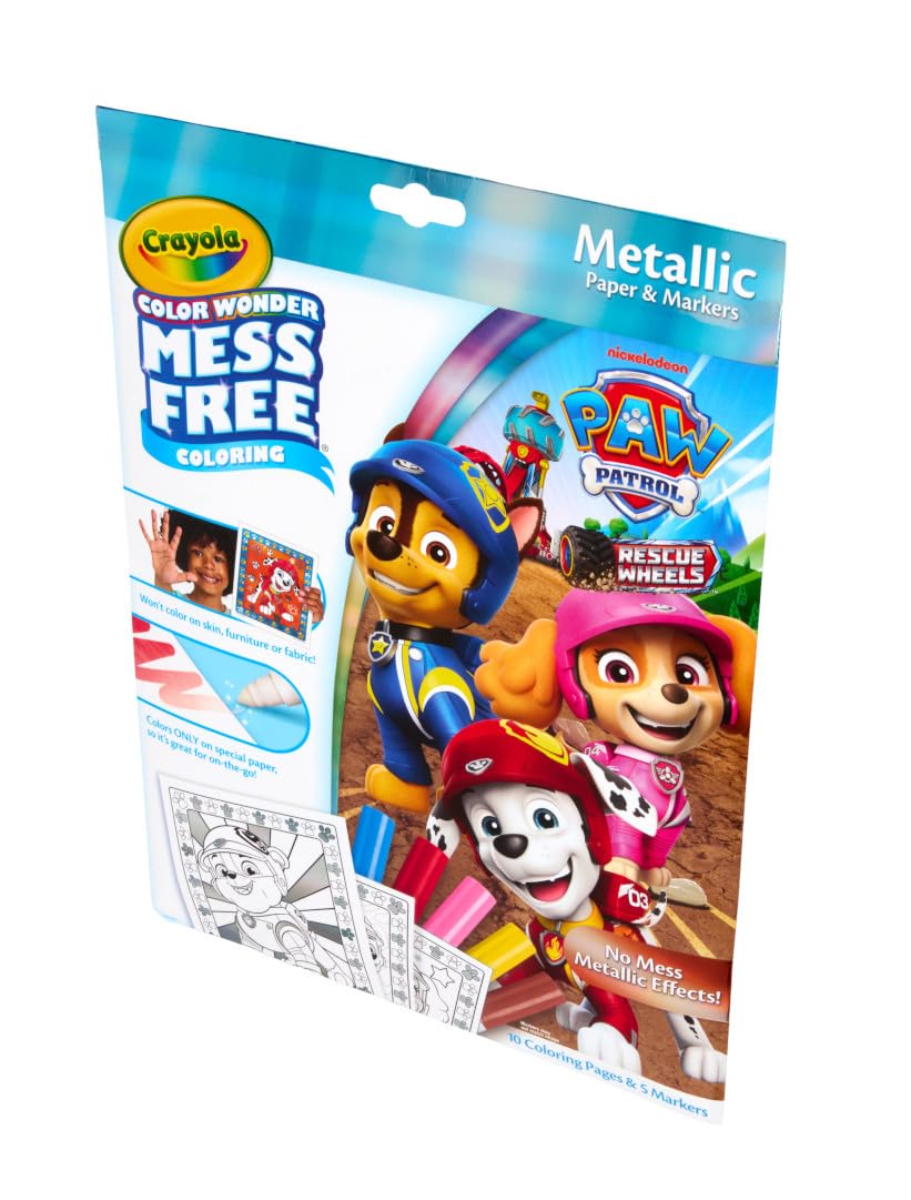 PAW Patrol Color Wonder pages featuring Chase, Marshall, Rubble, and Skye in action