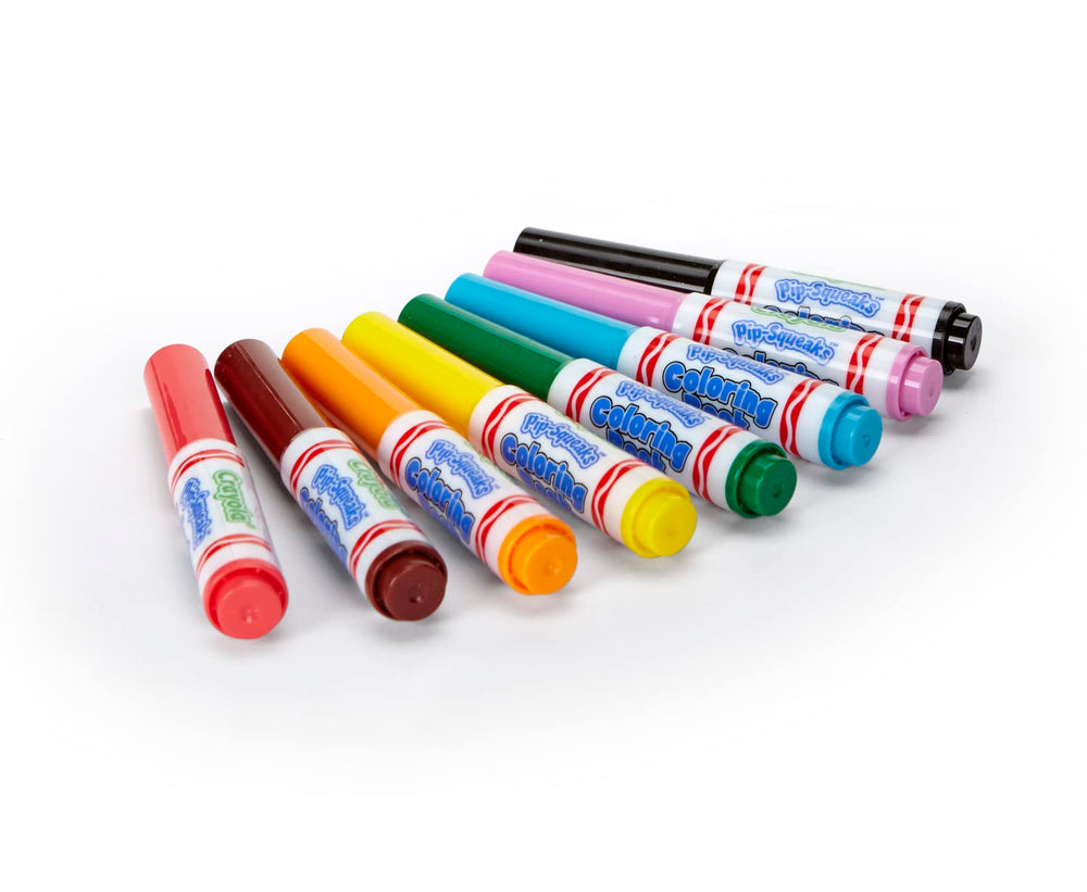 Compact Crayola Pip-Squeaks packaging with flip-top box keeps markers organized.
