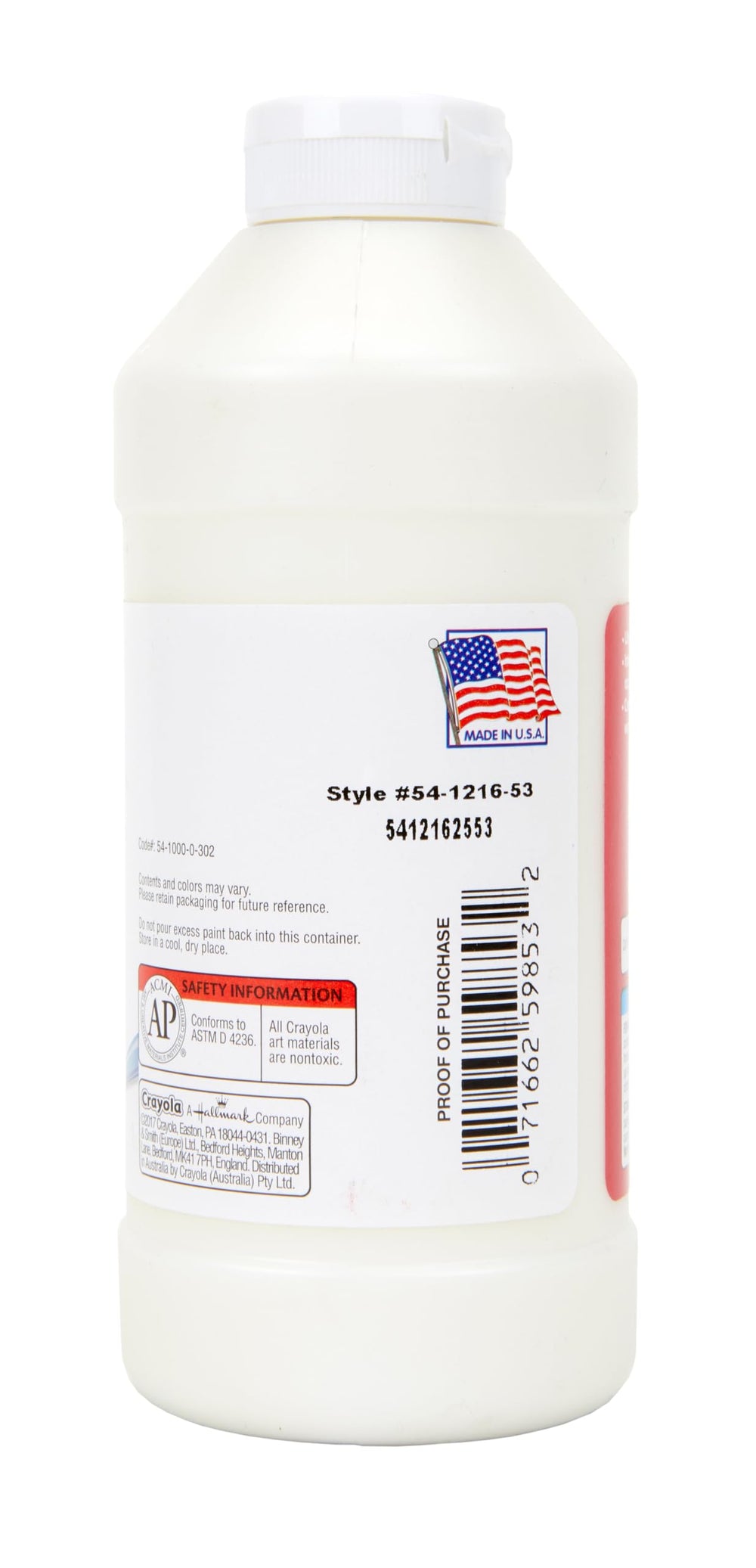 Crayola Premier Tempera White 16oz bottle ready for reuse after drying