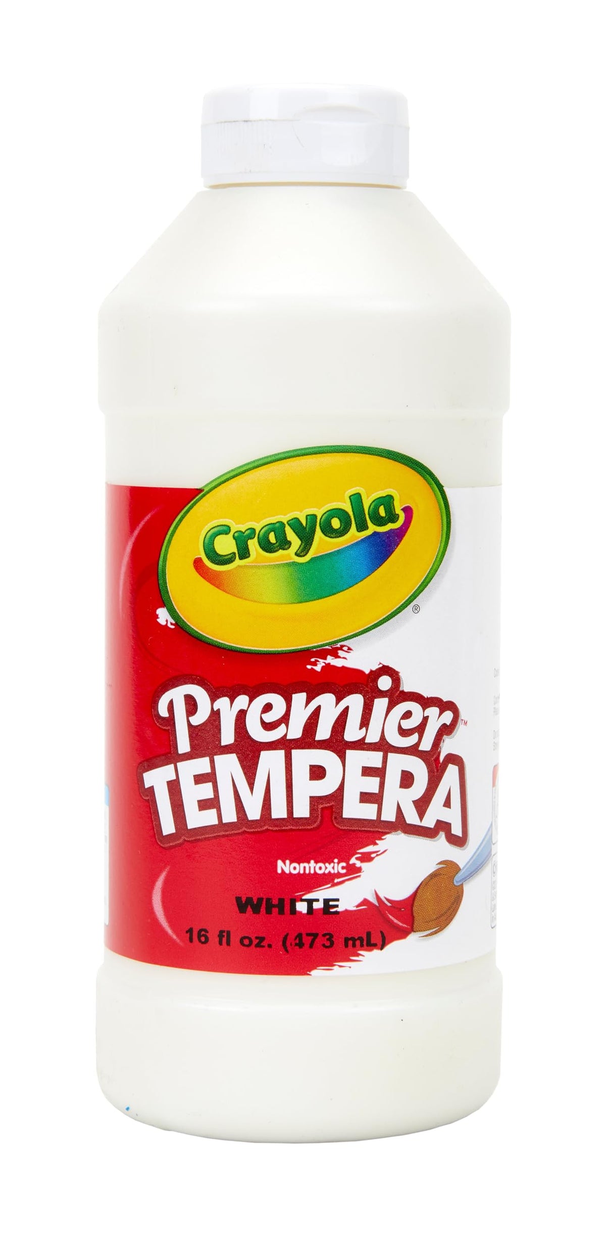 Crayola Premier Tempera Paint White bottle with flip-top lid for easy, mess-free use