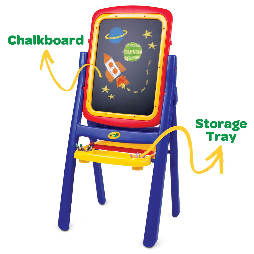Crayola Qwikflip 77-piece magnetic letters set for early literacy on metal surface.