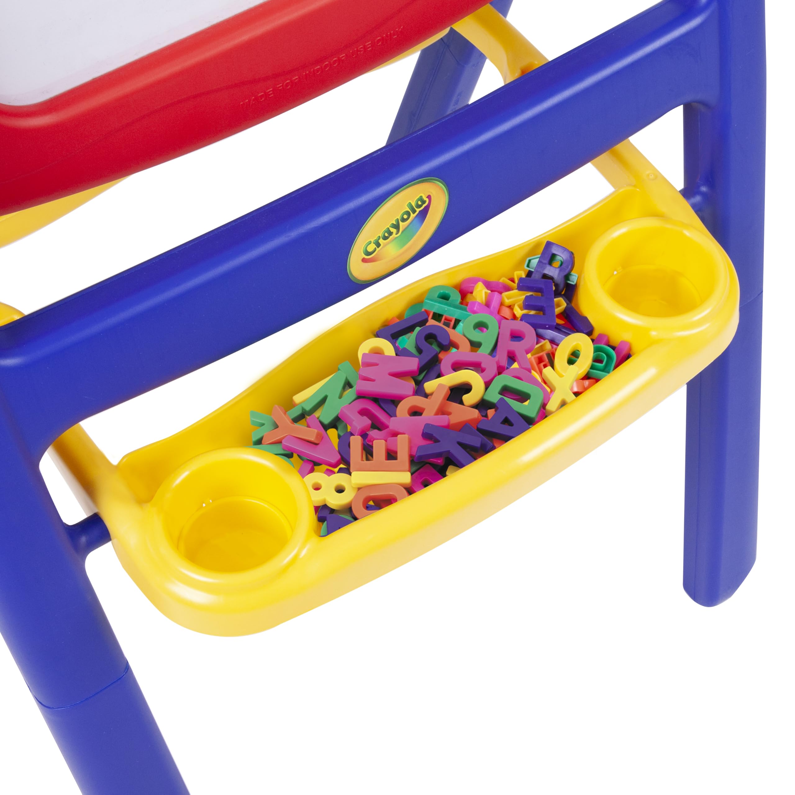 Crayola Qwikflip mess-proof tray catches drips to protect floors.