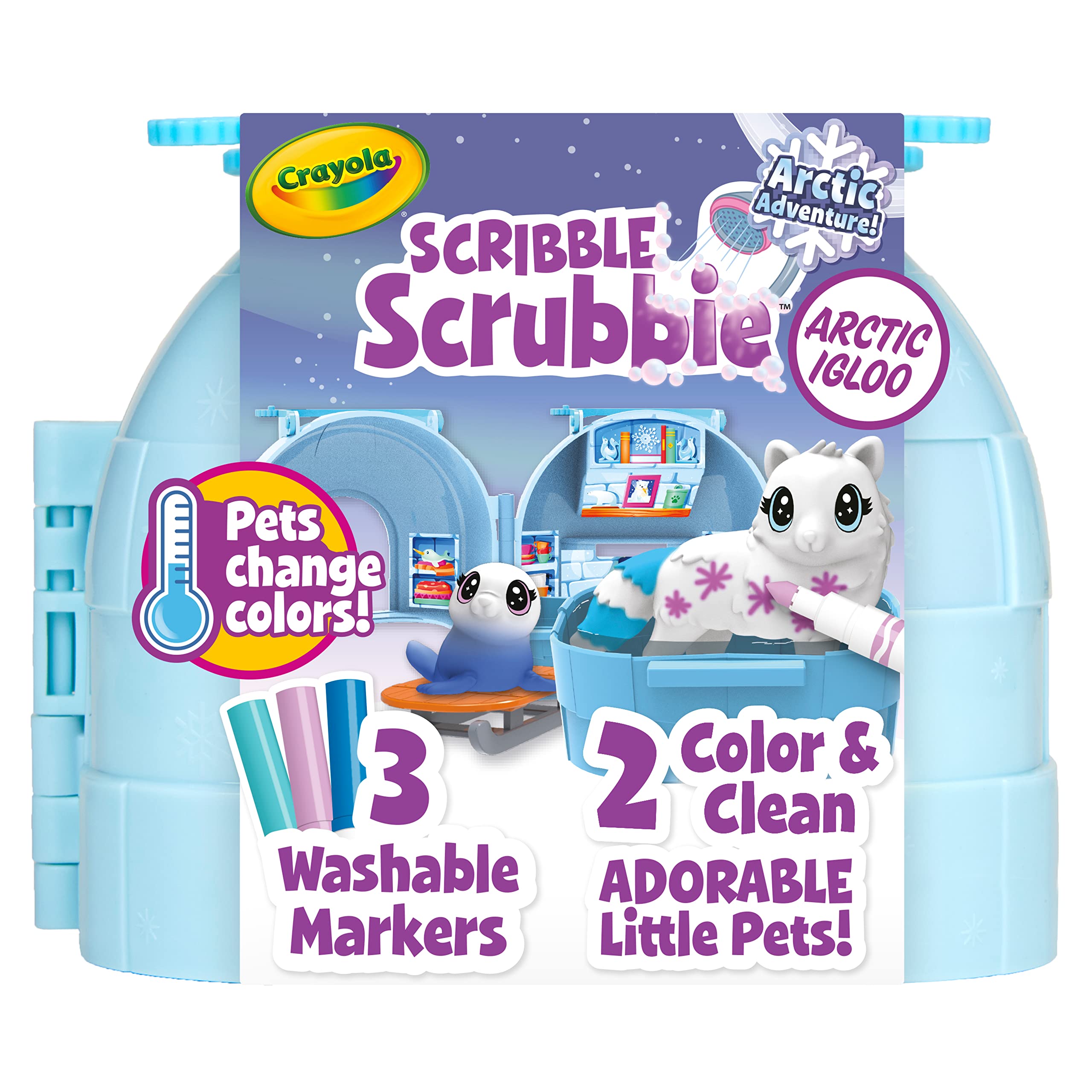 Crayola Scribble Scrubbie markers included for endless coloring.