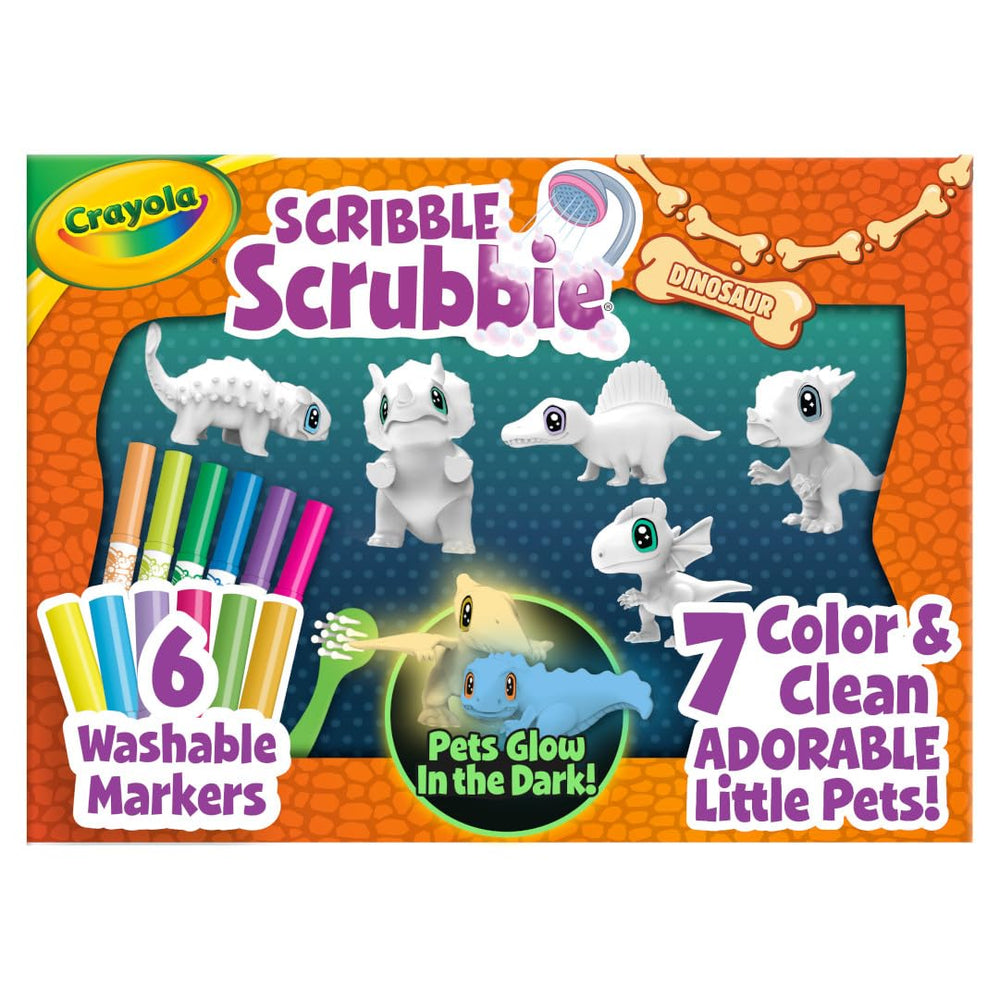 Crayola Scribble Scrubbie dinosaur pets front view for colorful decorating and reuse.