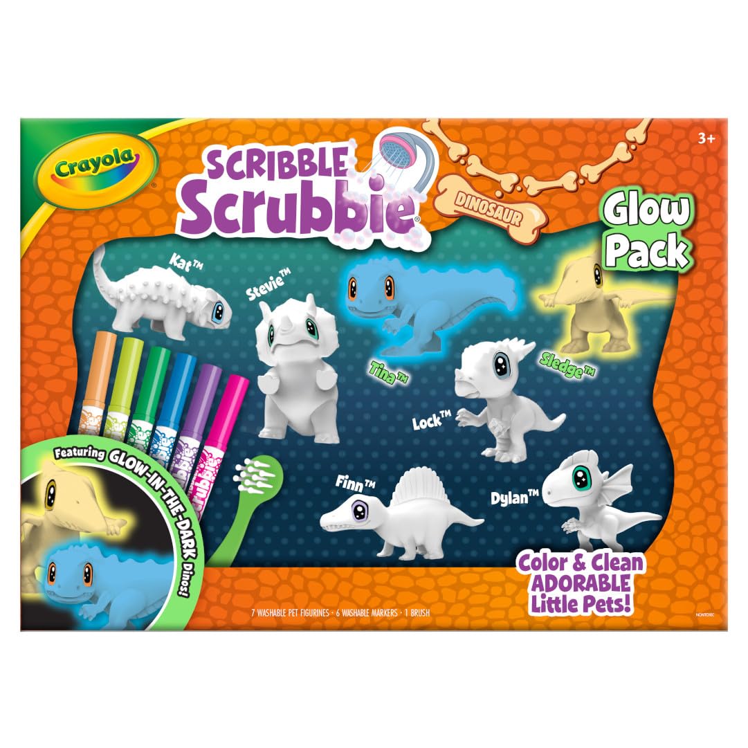 Crayola Scribble Scrubbie dinosaur pets seven-count set for shared coloring fun.