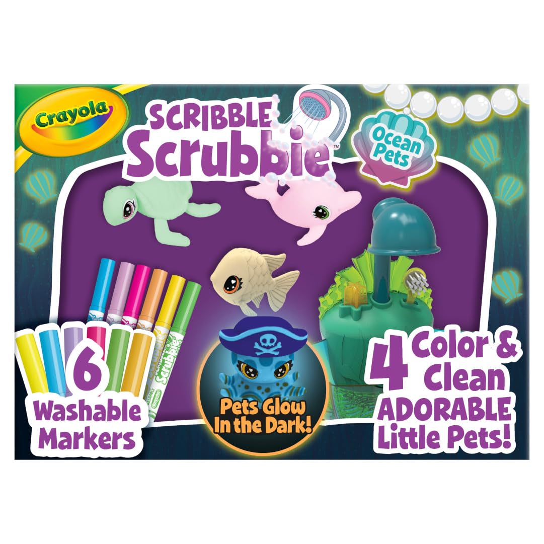 Crayola Scribble Scrubbie Glow Lagoon playset display with tub and glow pets for coloring