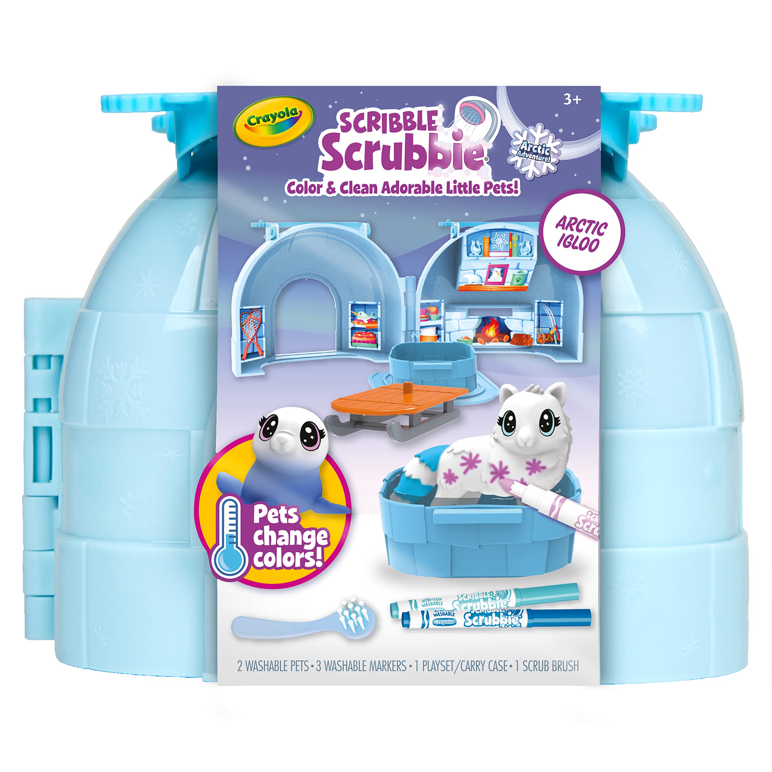 Crayola Scribble Scrubbie Arctic Igloo open for easy storage.
