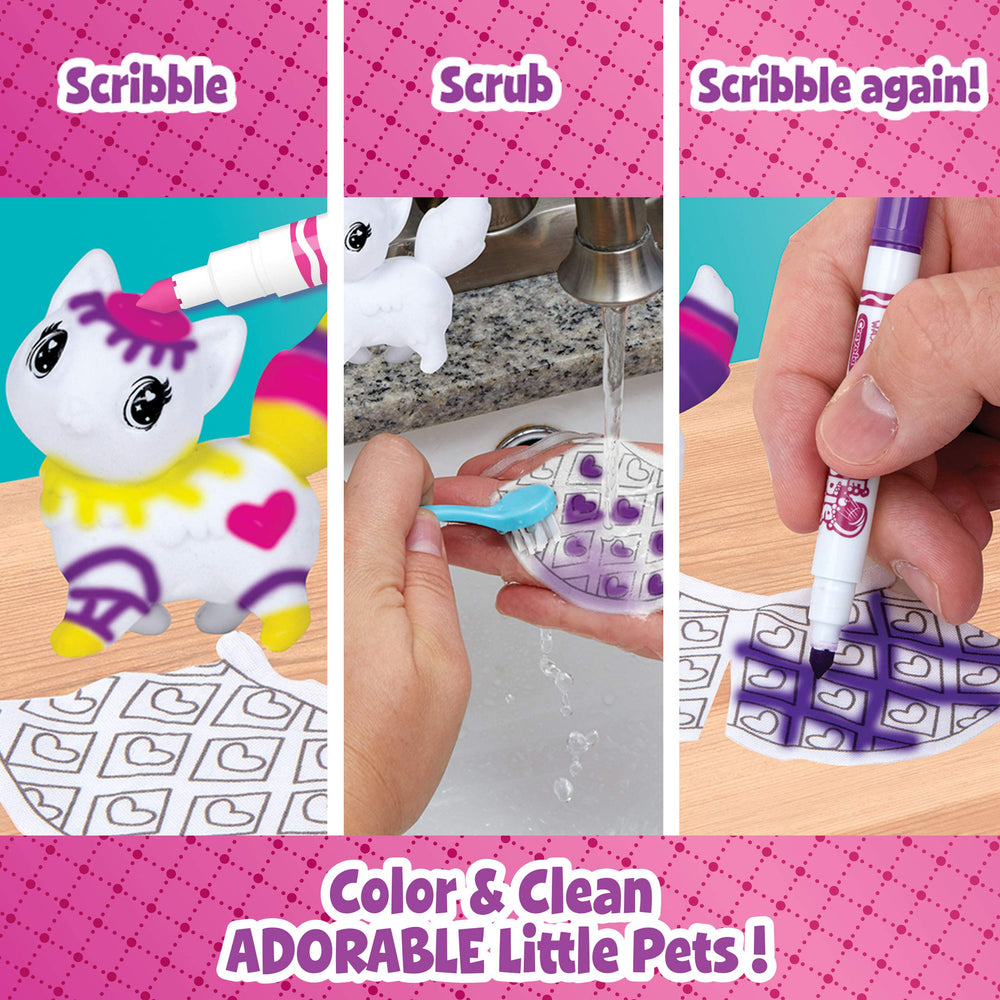 Crayola Scribble Scrubbie Pets coloring markers deliver bold, reusable color.