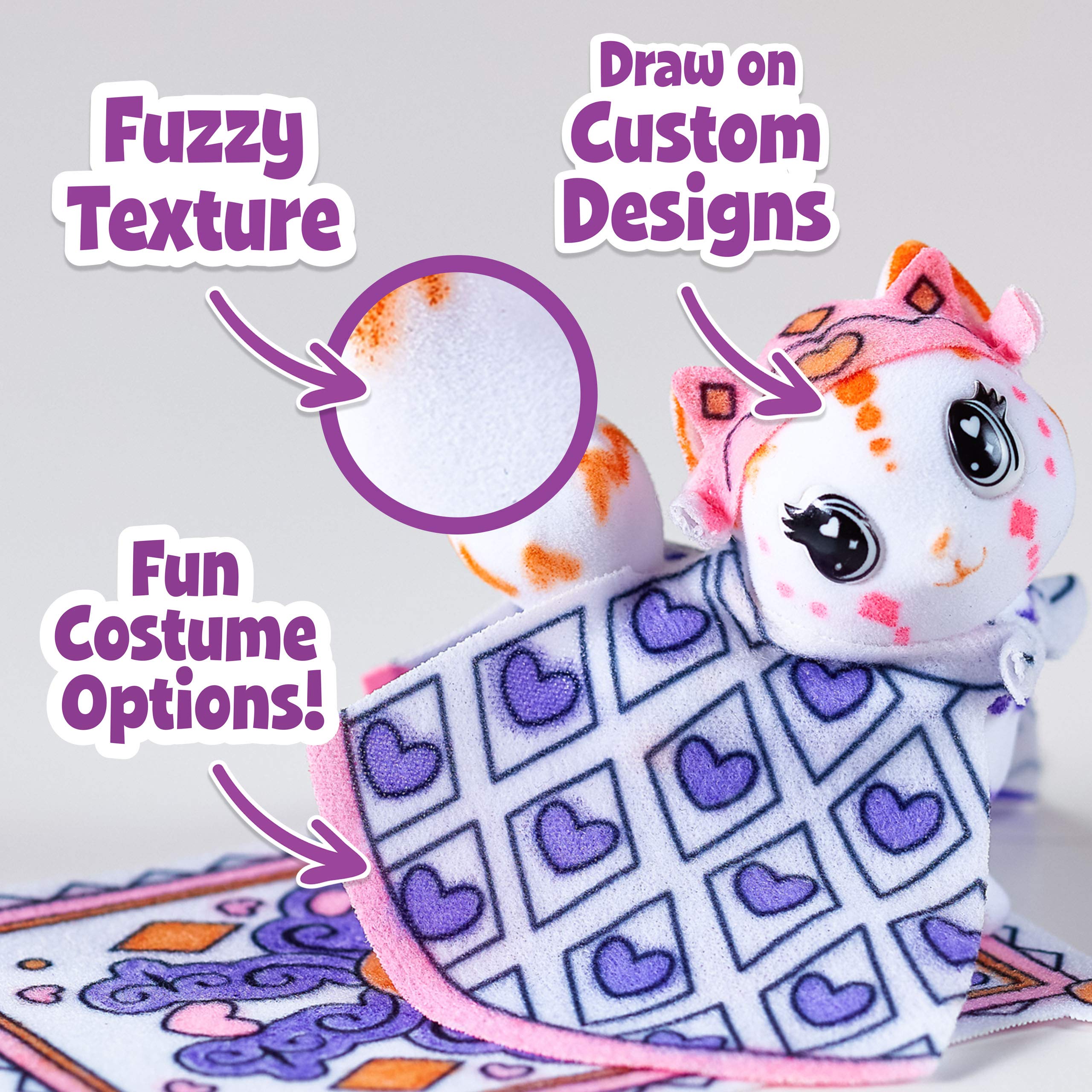 Crayola Scribble Scrubbie Pets fabric cape enhances dress-up adventures and colorable outfits.