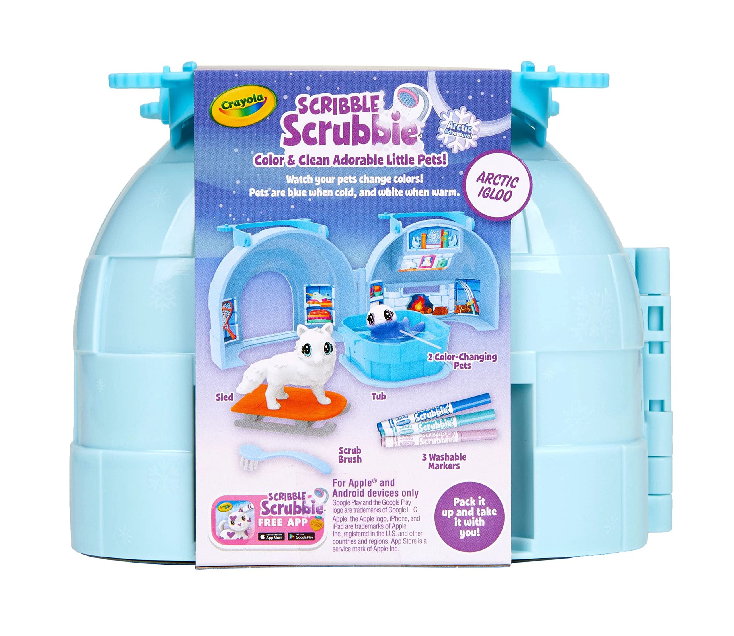 Crayola Scribble Scrubbie plastic tub doubles as a cleaning tray.