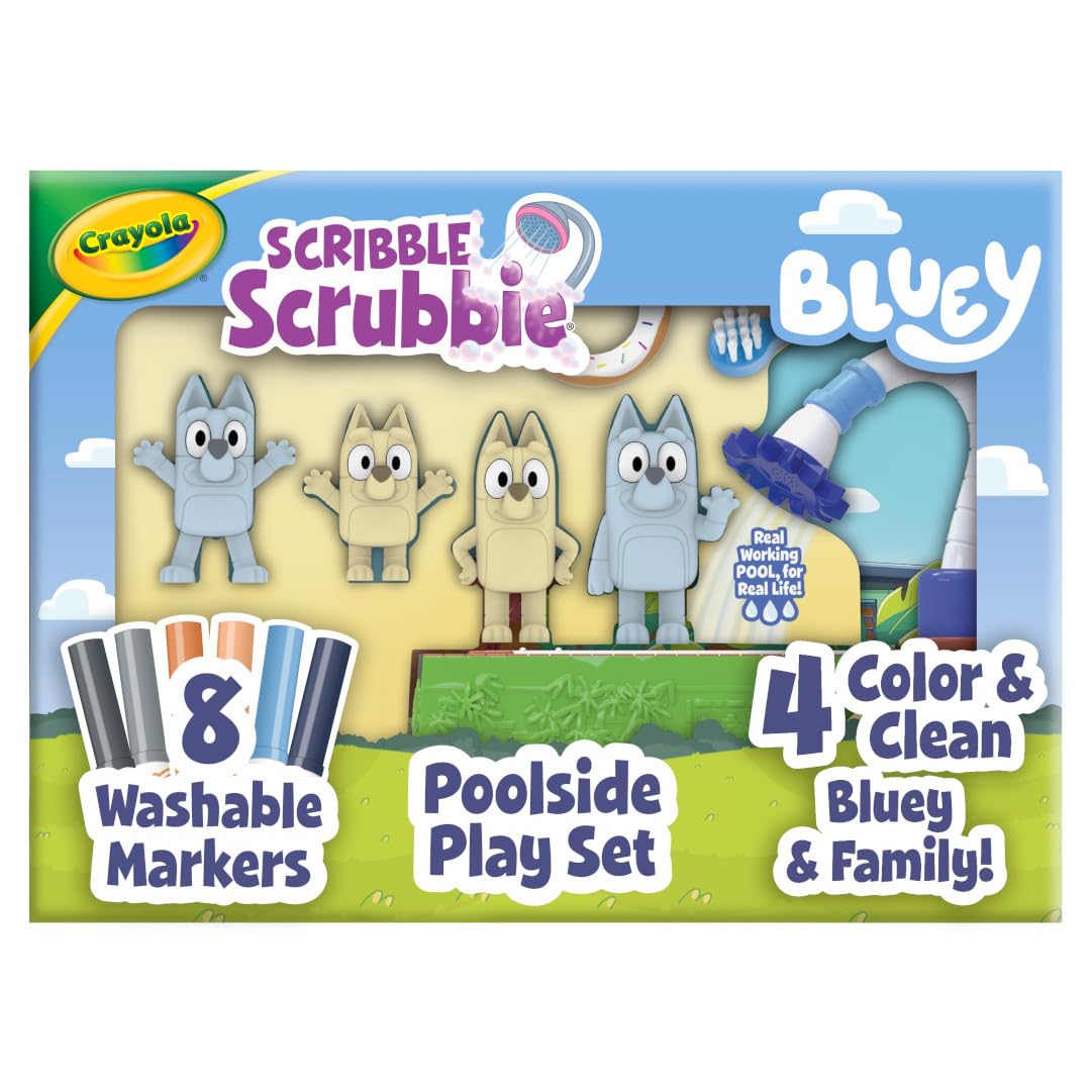 Crayola Scribble Scrubbies Bluey Poolside Playset show poolside color fun for imaginative play