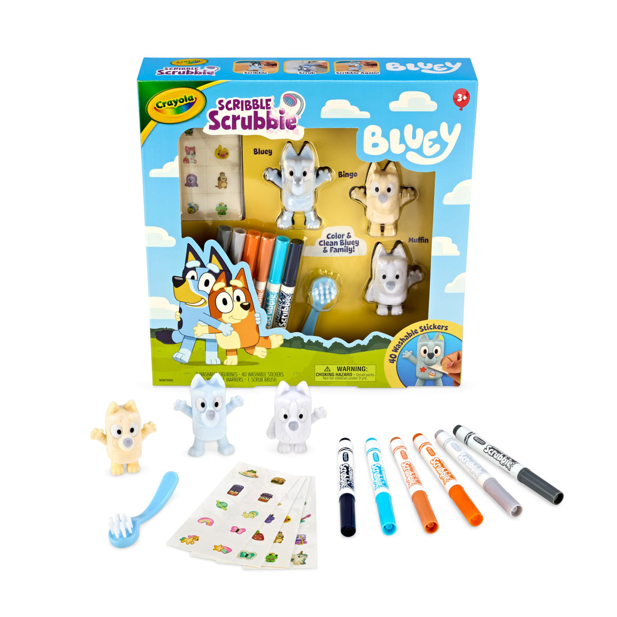 Crayola Scribble Scrubbies Bluey set: Bluey characters ready for imaginative coloring.