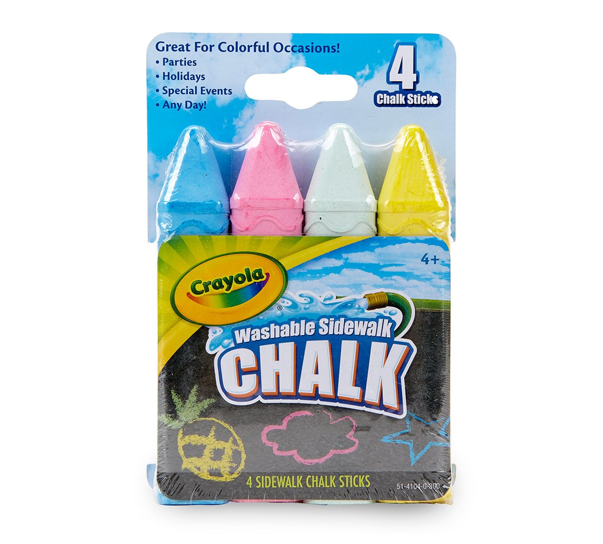 Crayola sidewalk chalk 4-pack in multi colors for bold outdoor art and play.