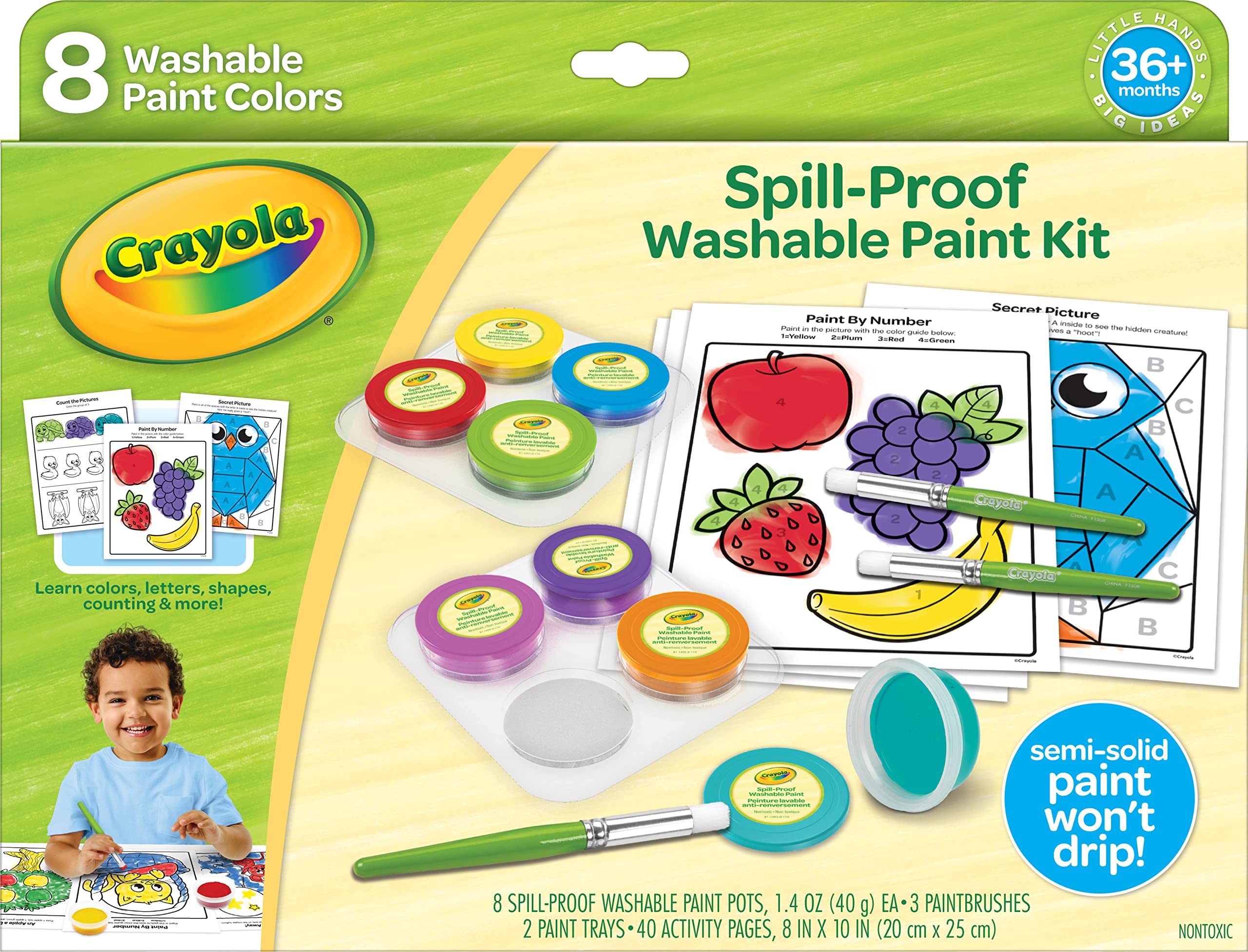 Crayola spill proof paint set with 8 washable colors for mess-free toddler art