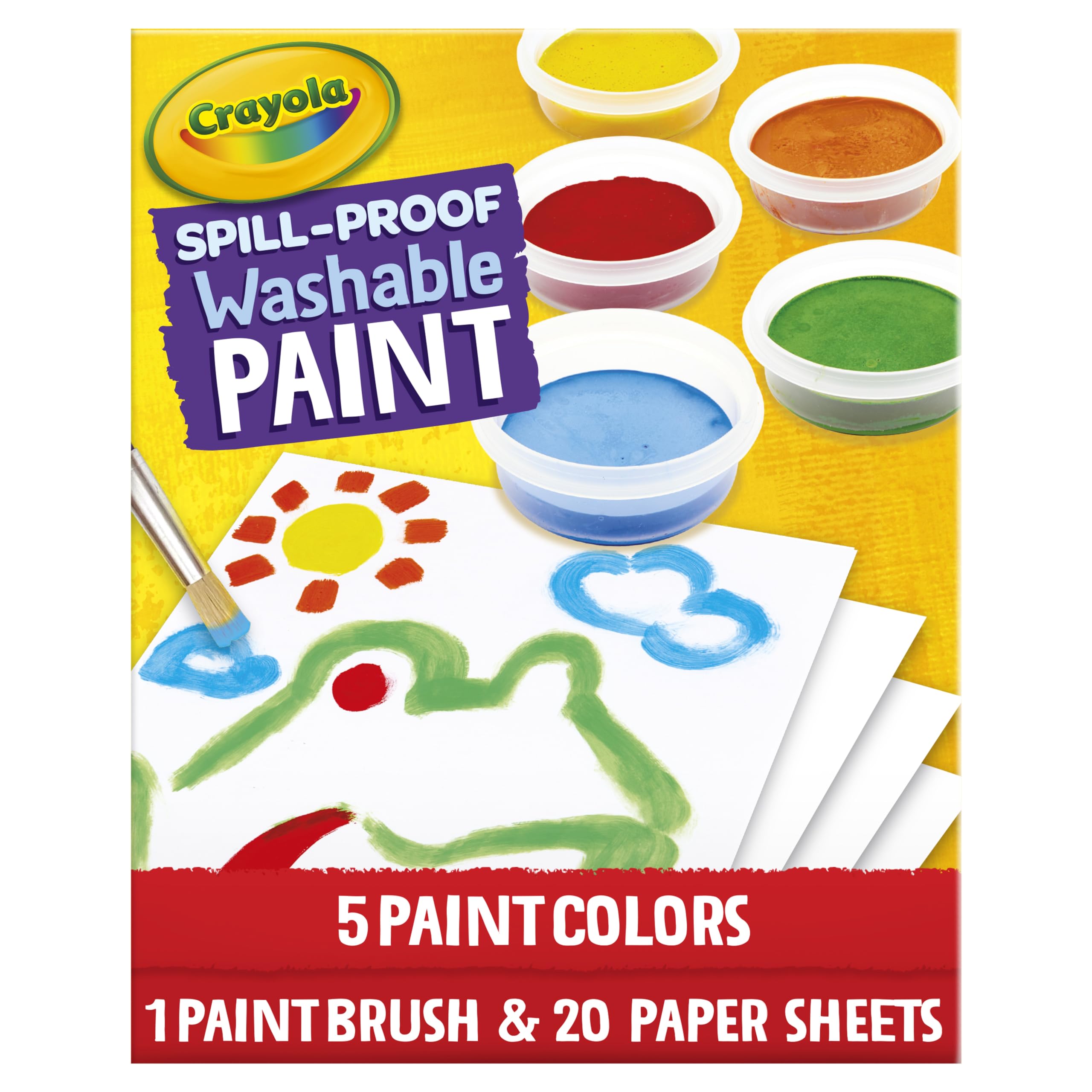 Crayola Spill Proof Paint Set includes a brush, paper, and instructions for easy setup.