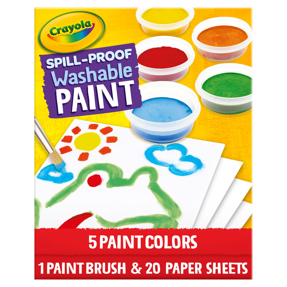 Crayola Spill Proof Paint Set includes a brush, paper, and instructions for easy setup.