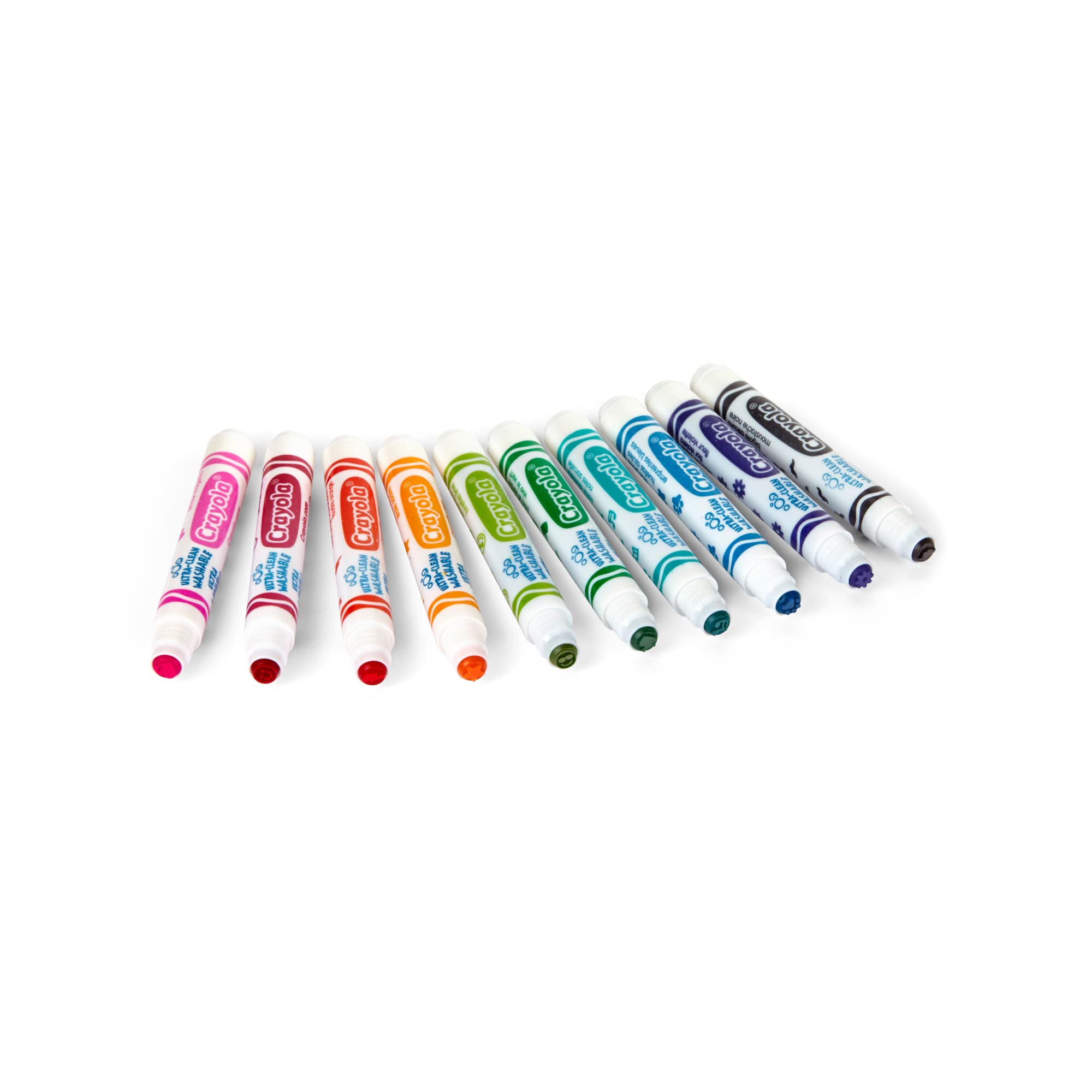 Crayola Stamper Markers demonstrate washable colors on walls and paper.