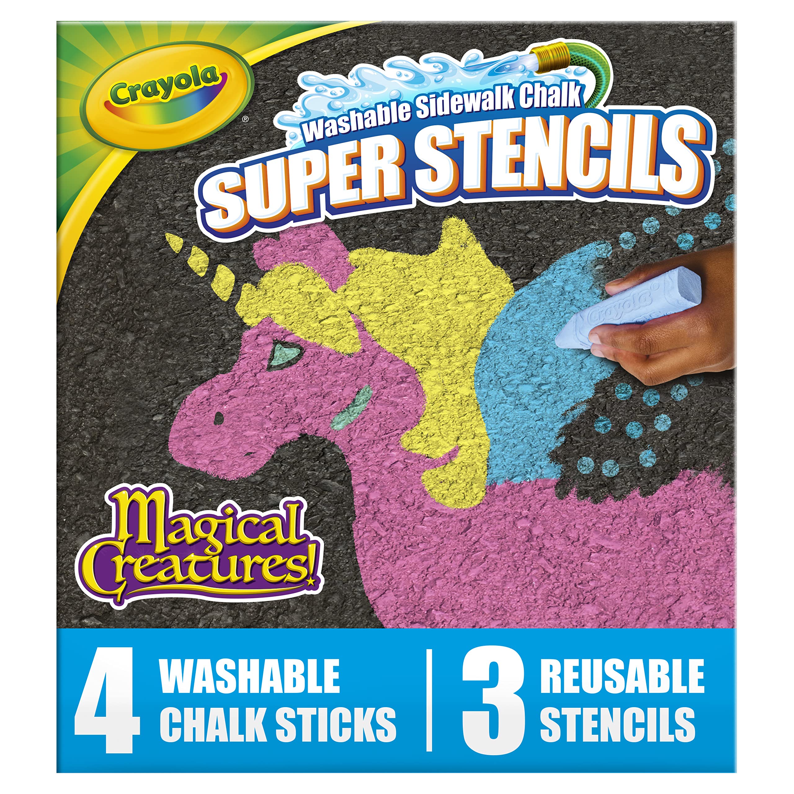 Crayola Super Stencils Flying Dragon design encourages connect the dots creativity on pavement