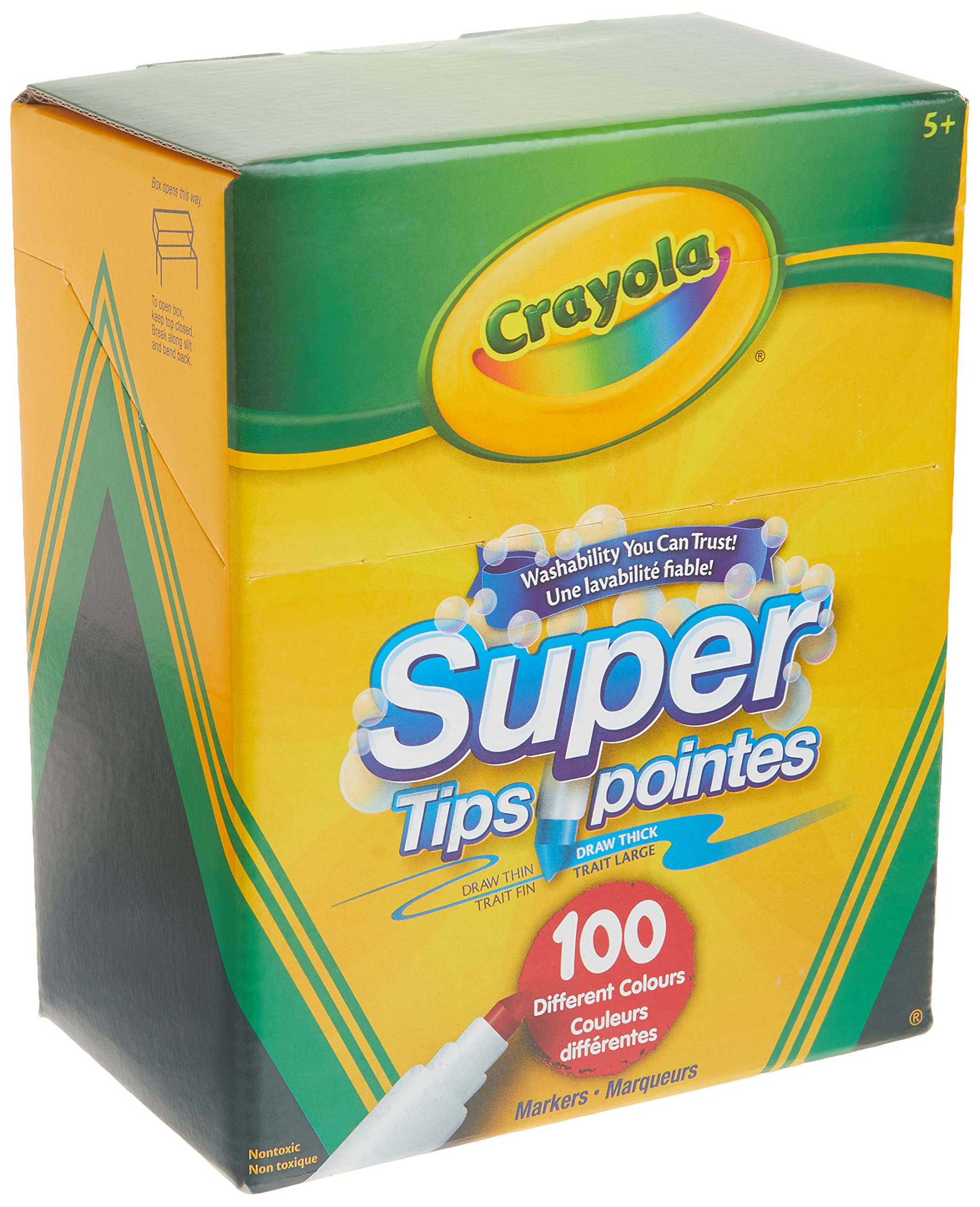 Crayola Super Tips 100-count pack offers vibrant, washable colors for all ages.