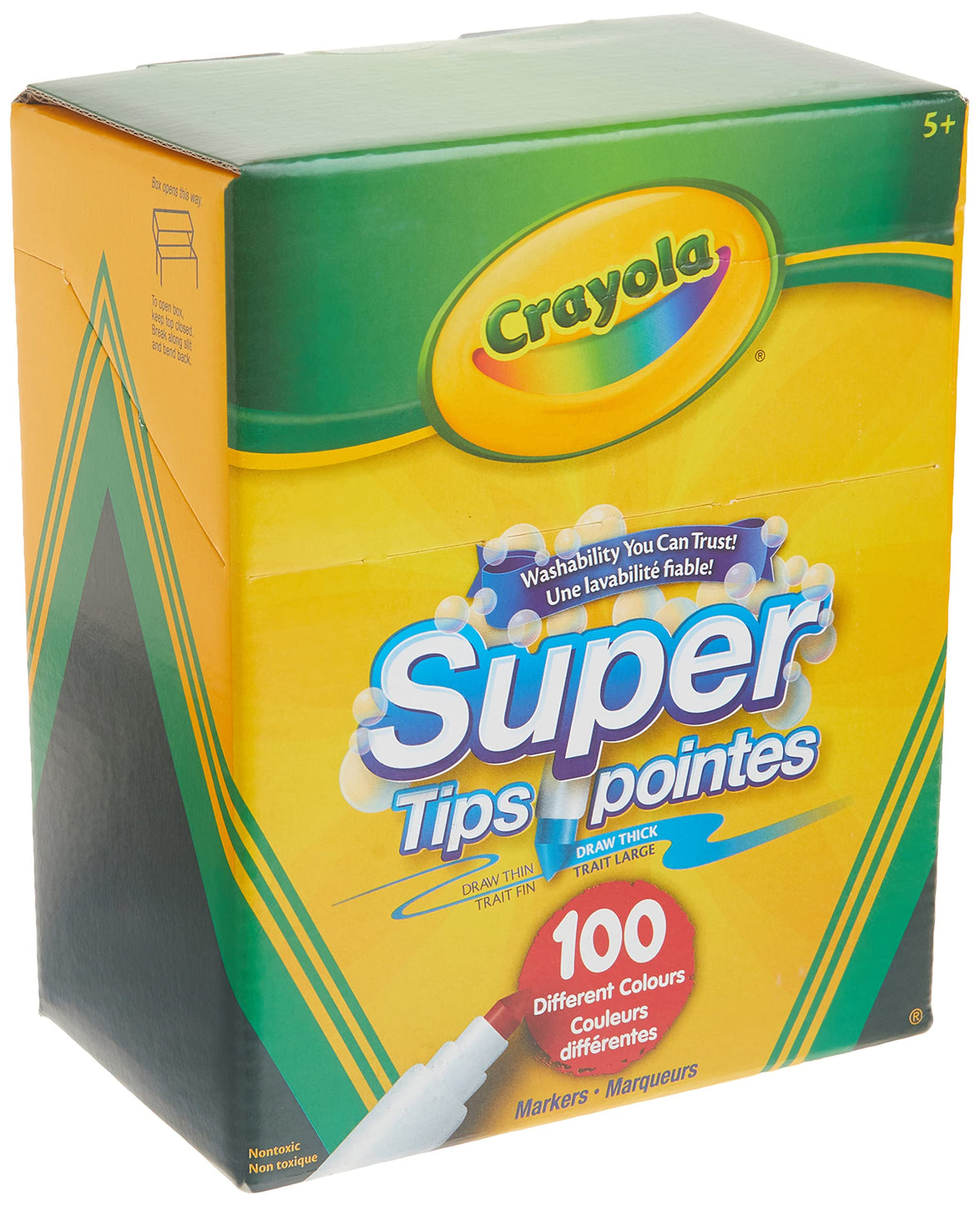 Crayola Super Tips 100-count pack offers vibrant, washable colors for all ages.