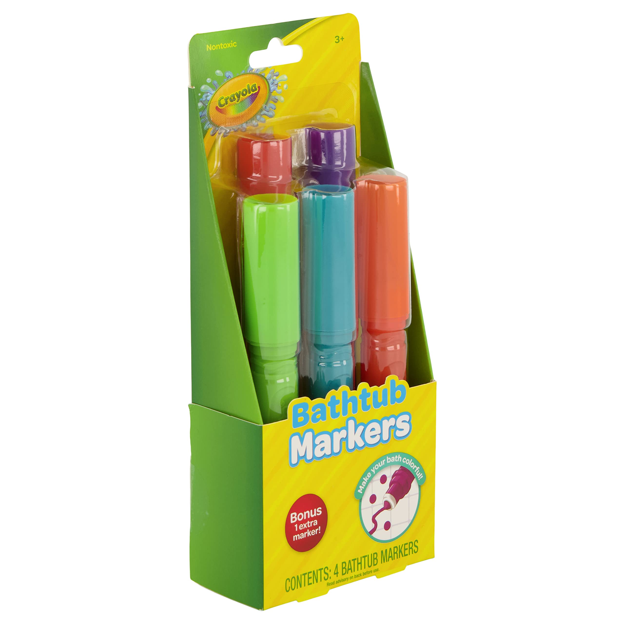 Crayola Taste Beauty red bath marker drawing on tub walls for creative bath time.
