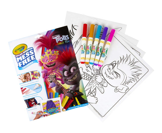Crayola Trolls 2 Color Wonder markers shown with vibrant colors for safe, mess-free play