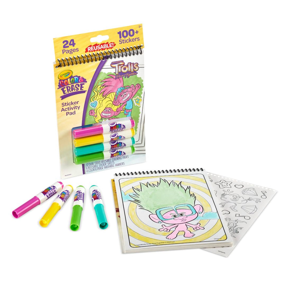 Crayola Trolls travel activities pad for on-the-go creativity.