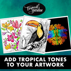 Crayola Tropical Garden page highlights lush greens for bold color practice