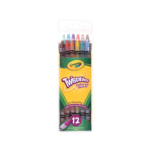 Crayola Twistables colored pencils with a clear plastic casing showing remaining color for mess-free travel coloring.