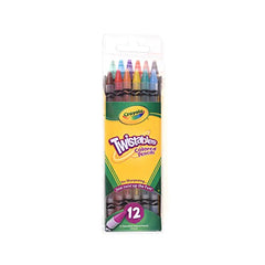 Crayola Twistables colored pencils with a clear plastic casing showing remaining color for mess-free travel coloring.