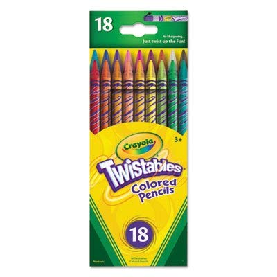 Crayola Twistables pencils with 18 colors, twist-up design for mess-free coloring.
