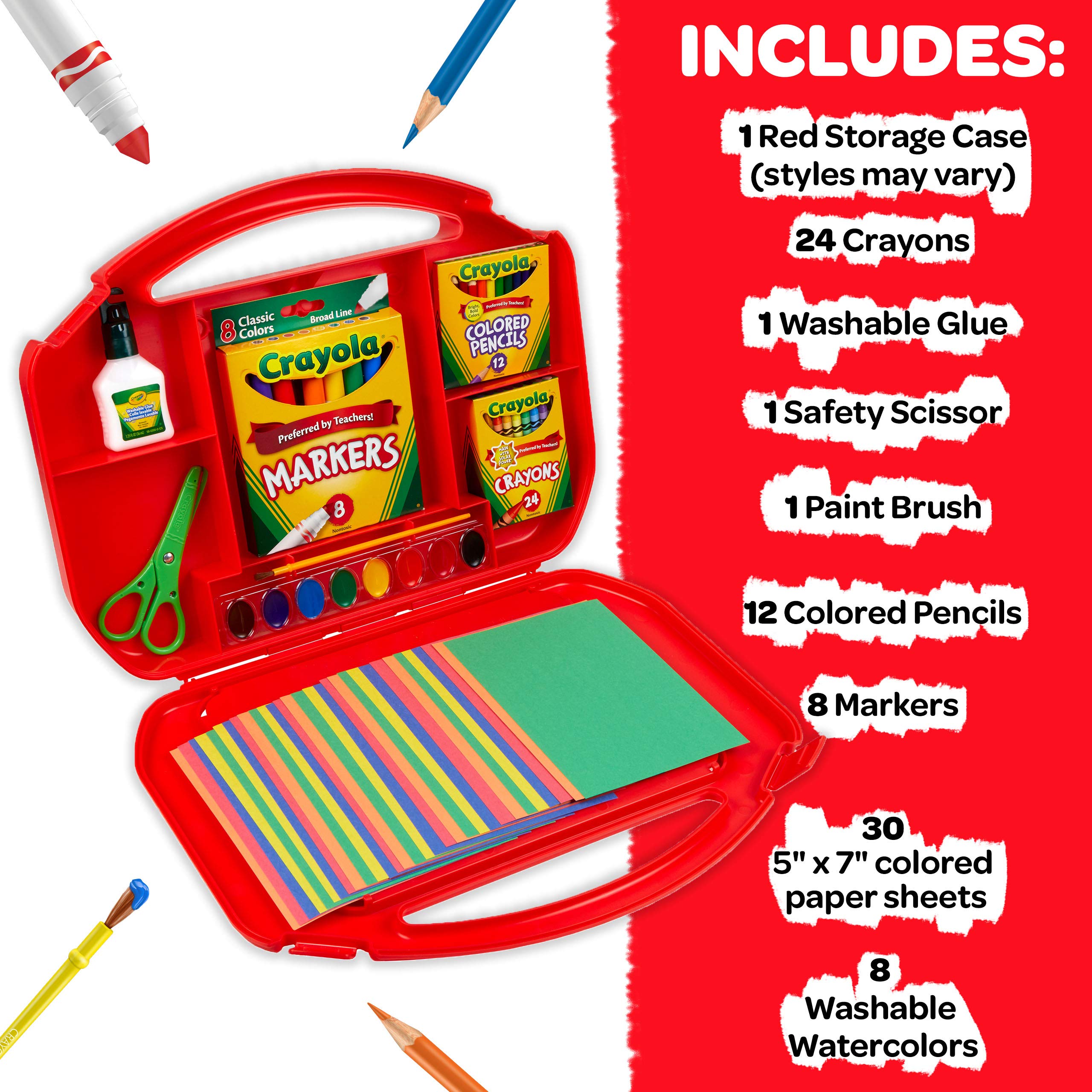 Crayola Ultimate Art Case markers and crayons provide vibrant color options.