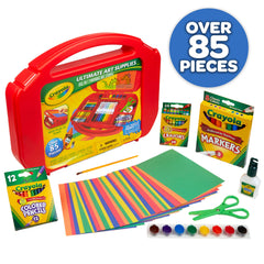 Crayola Ultimate Art Case opened to reveal organized trays and supplies.